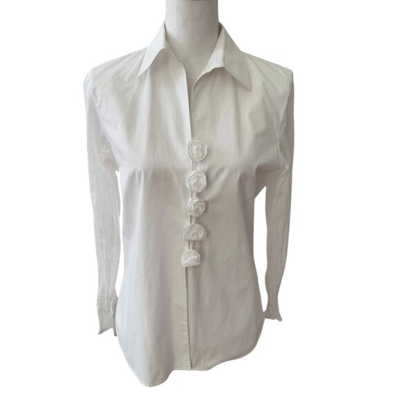 Anne Fontaine Rosette Detail Sheer Sleeve Button Front Shirt White - Picture 1 of 6